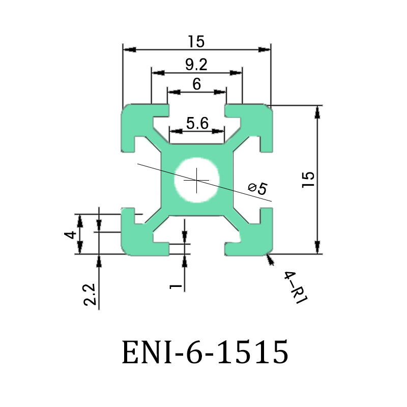 China Aluminum profile ENI-6-1515, slot width 6mm, suitable for light frame structures Factory, Products