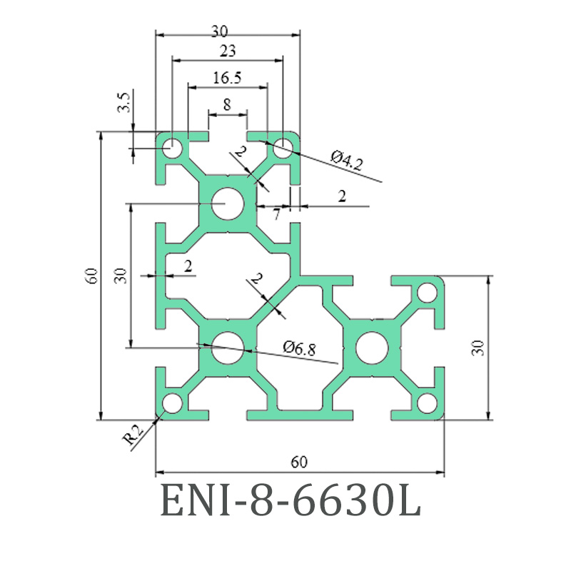 China ENI-8-6630L aluminum profile, which is an L-shaped aluminum profile with a cross-section of 60x60x30 Products, Service