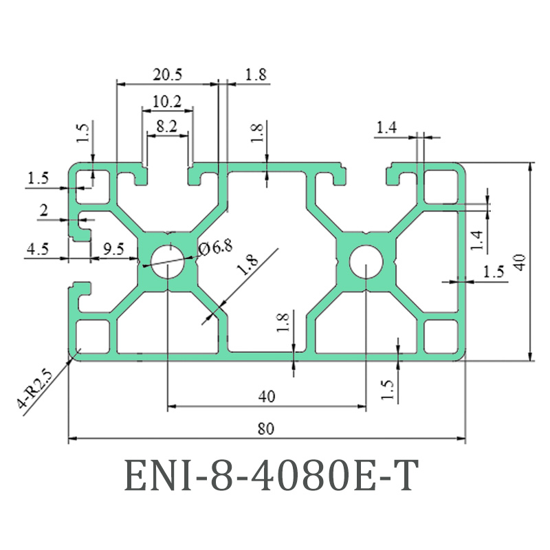 Best Aluminum profile ENI-8-4080E-T, cross-section 40mmx80mm, slot width 8mm Factory, Factories