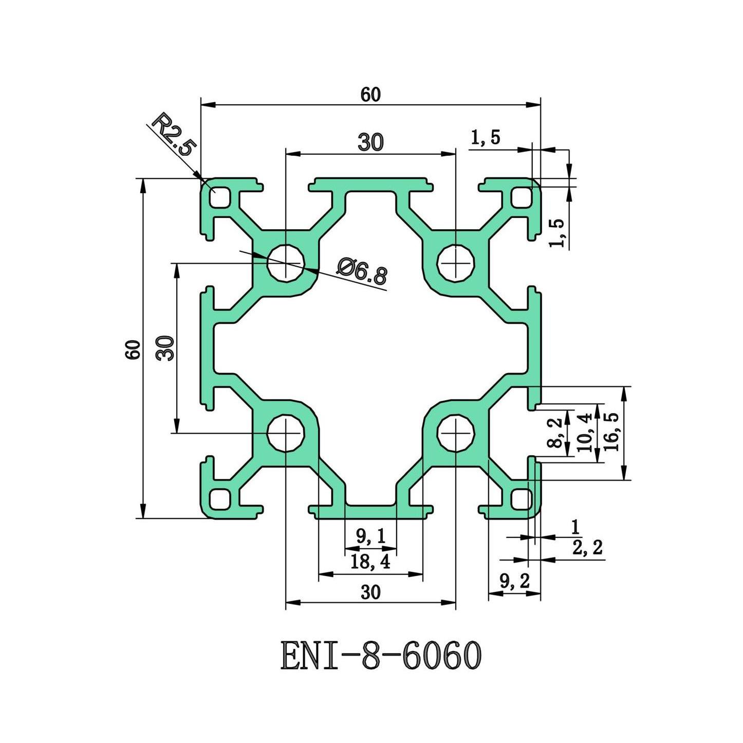 China  Industrial aluminum profile ENI-8-6060 surface anode oxidation dual-groove lightweight can be cutable and processed Factory, Service