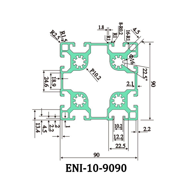 High-Quality ENI-10-9090 aluminum profile, slot width 10mm, cross-sectional size 90mm x 90mm, suitable for heavy-duty frames Factory, Product