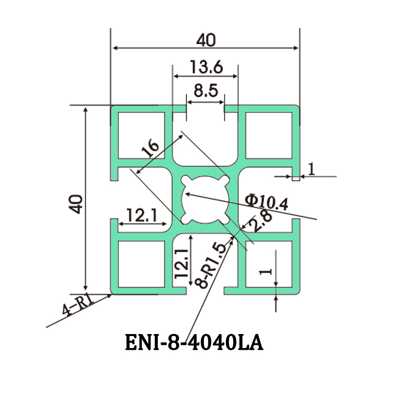 EI Aluminum profile ENI-8-4040LA is suitable for high-strength frames and is connected with M8 bolts Product, EI