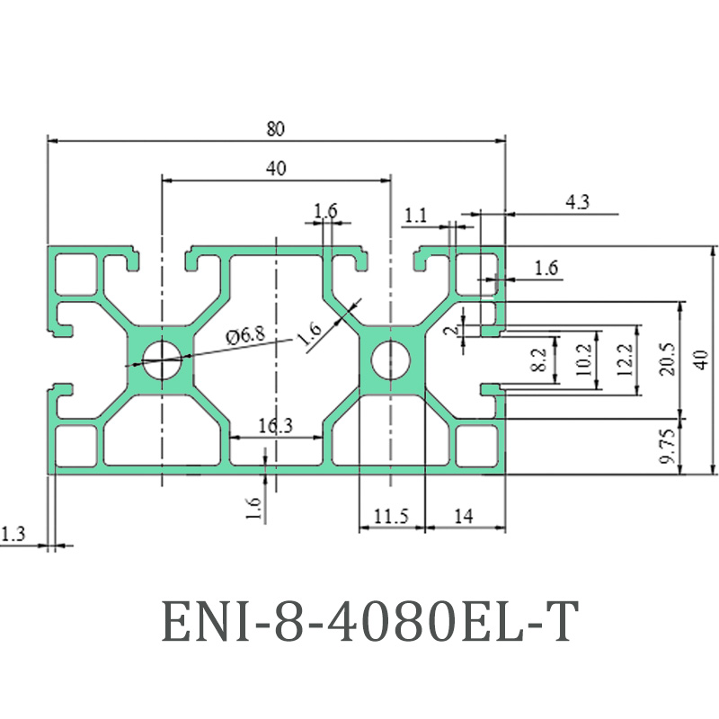 High-Quality ENI-8-4080EL-T aluminum profile, slot width 8mm, cross-section 40mmx80mm, one side sealed Factory, Factories