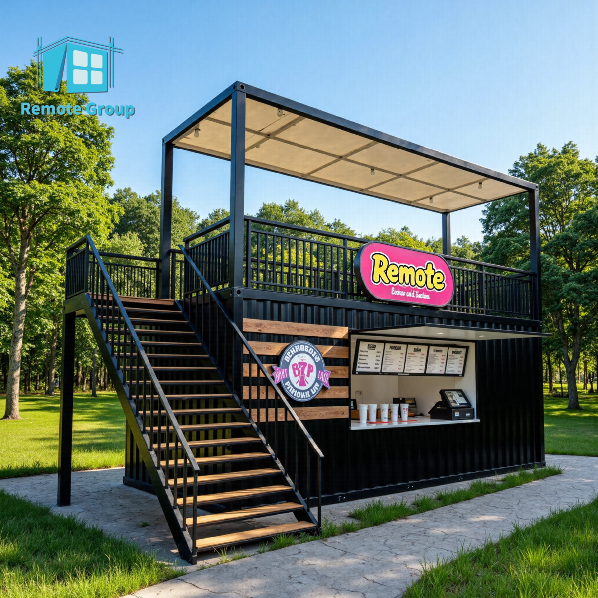 Remote Factory Wholesale Prefabricated Two Story Double Layer Apple Office Cabin House for Outdoor with a Balcony