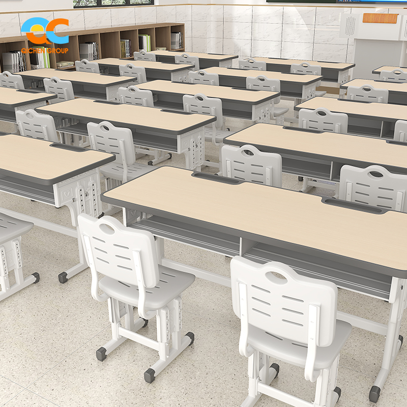 Children's Study Set With Storage Double-Seater Pair Desk And Chair Modular Long-Life Cycle Classroom Desk And Chair System