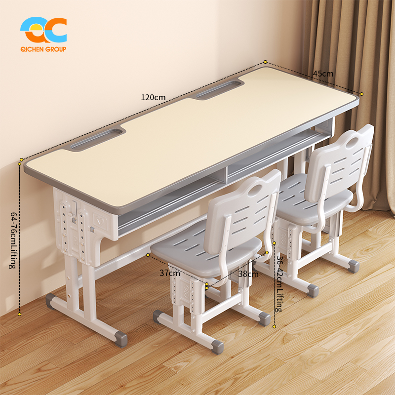 Children's Study Set With Storage Double-Seater Pair Desk And Chair Modular Long-Life Cycle Classroom Desk And Chair System