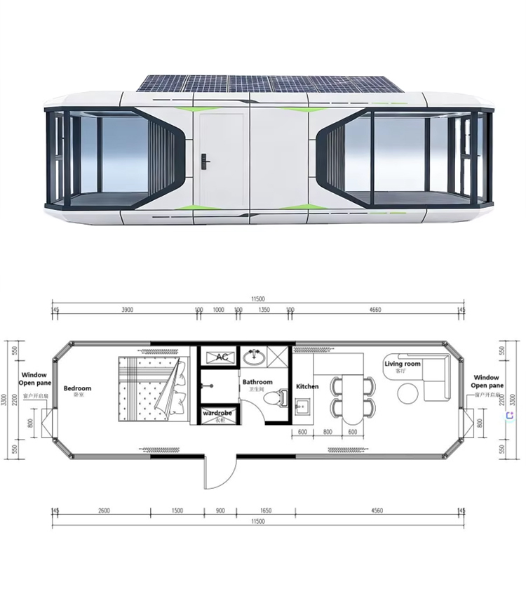 Modern Capsule House 2 Bedroom Room Movable Prefabricated House Space Capsule Hotel Smart Mobile Steel With Kitchen