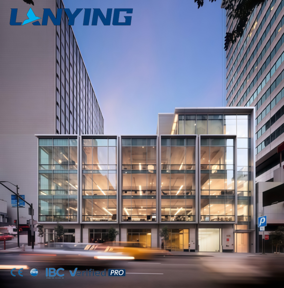 Modern Design Steel Structure Prefab Building for Modular Offices Showrooms or Workshops with Durable Glass Wall