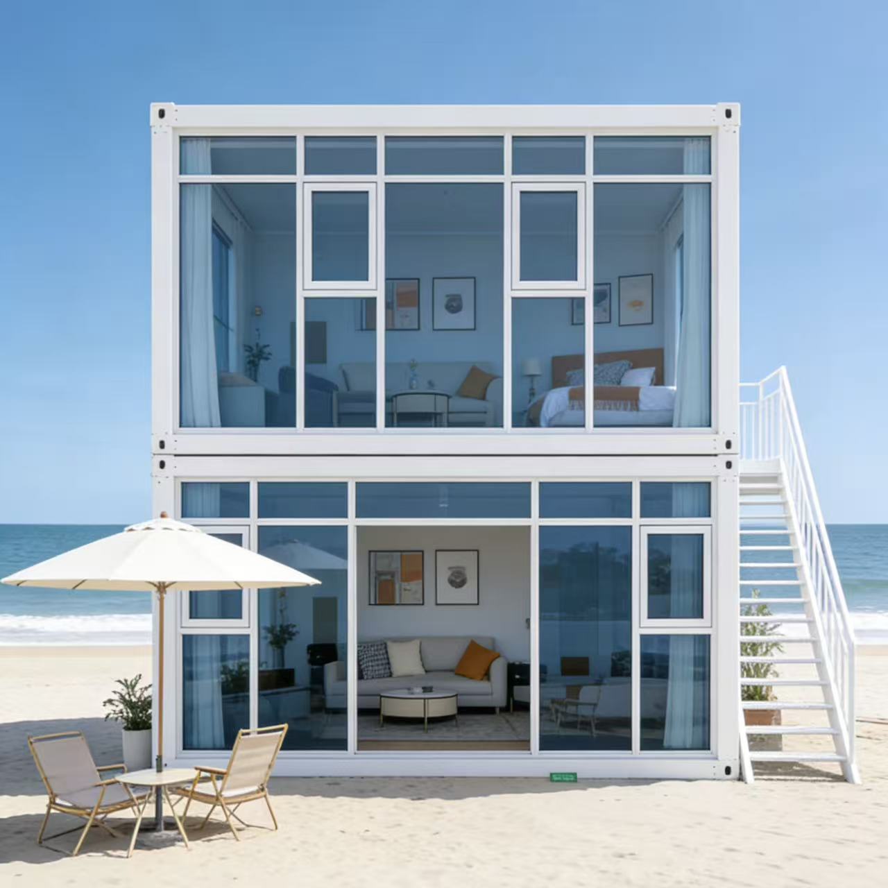 Portable Two Story Mobile Modular Container House Breathable Glass Wall Modern Design Home Office Office Building Hotel Villa