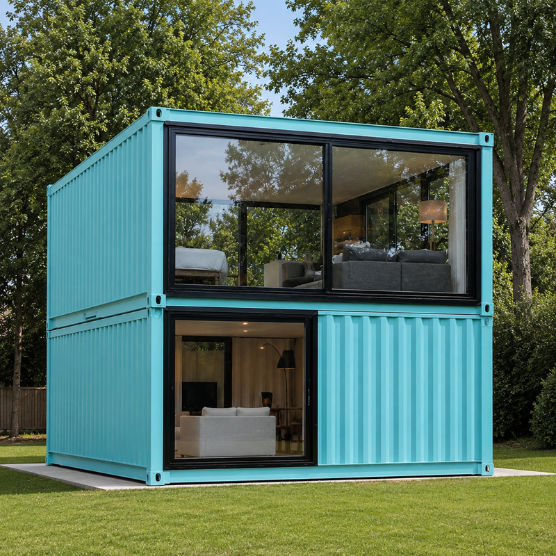 40ft Luxury Aqua Blue Custom Portable Two Story Shipping Container House Prefab Modular Home Hotel with Glass Wall