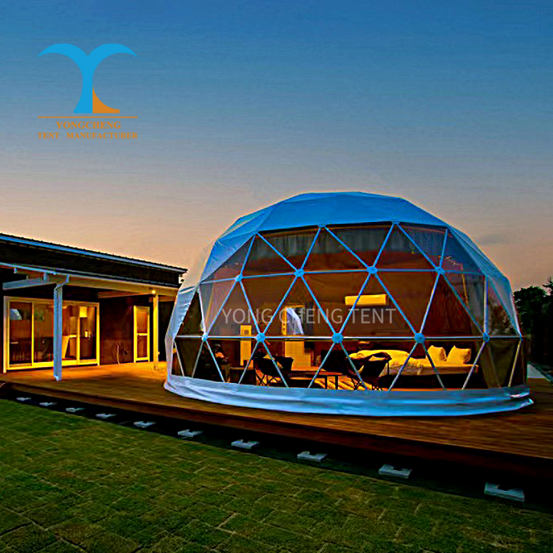 6m Luxury Modern Four-season Geodesic Dome Tents With Bathroom Easy Setup PVC Fabric For Resort Glamping
