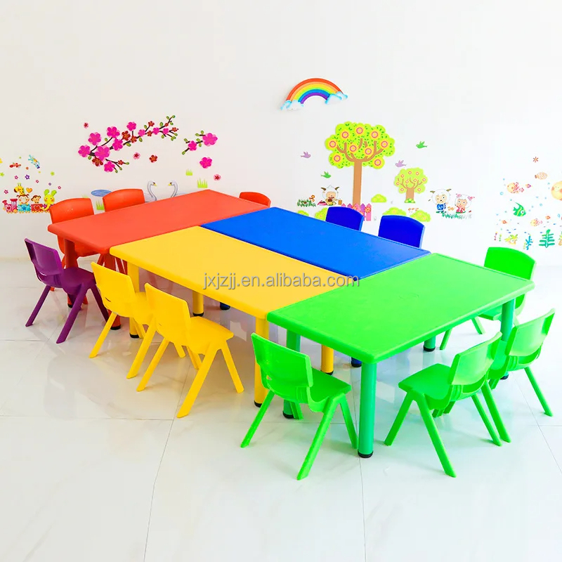 Cheap Price Kindergarten Kids Desk And Chair Set Classroom Furniture School Children Plastic Rectangle Table And Chair For Sale
