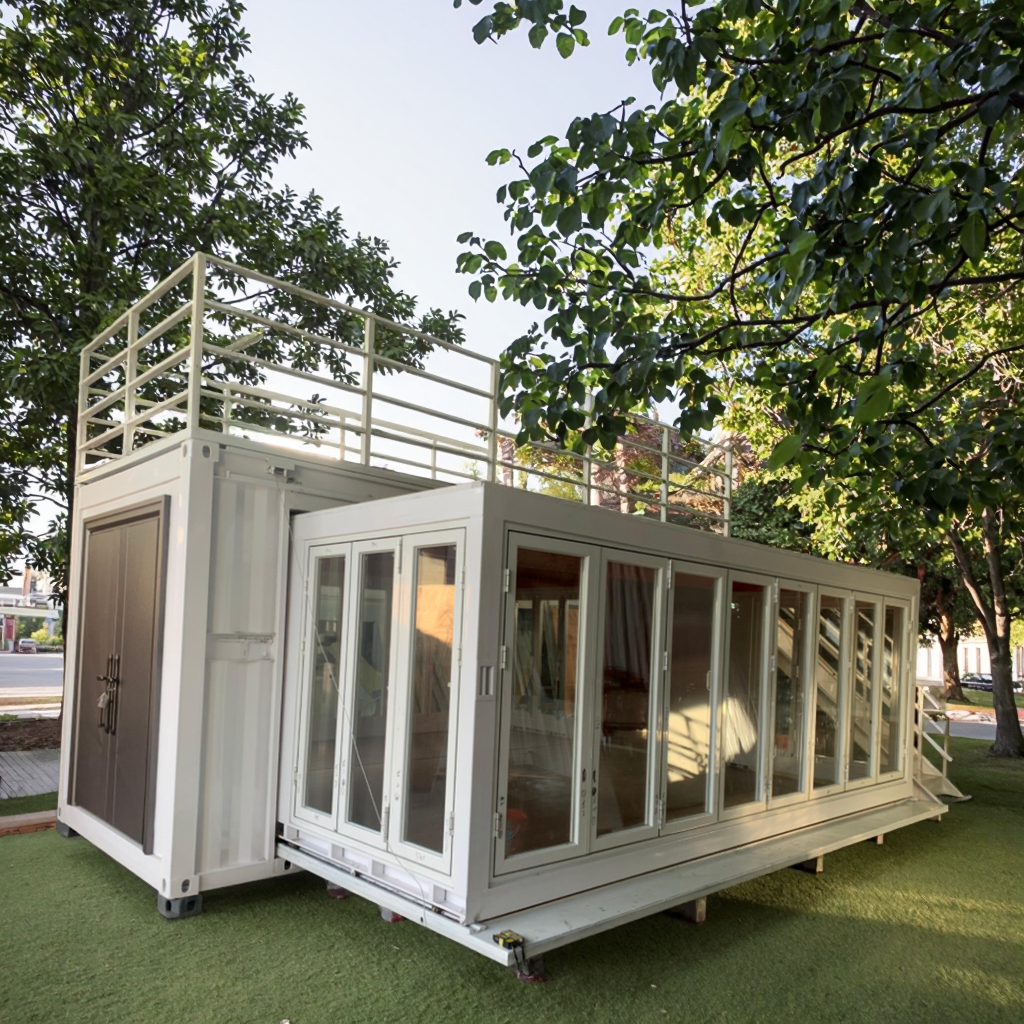 Landmae Homes 20-Foot Prefab Shipping Container House Expandable Steel Modular Cabin Slide-Out Feature Shop Commercial Use Malls