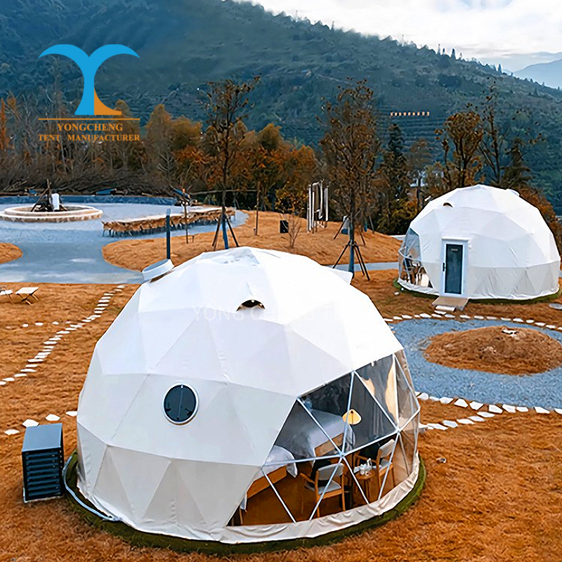 Geodesic Igloo Eco Luxury Modern Four-Season Dome House Kit Outdoor Large Glamping PVC Dome Tent With Bathroom Interior Curtains