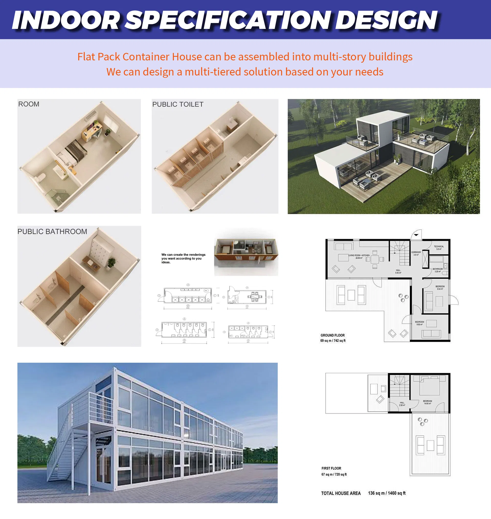 High Quality Modular Room Flat Pack Container Houses Furnished Prefab Tiny Home