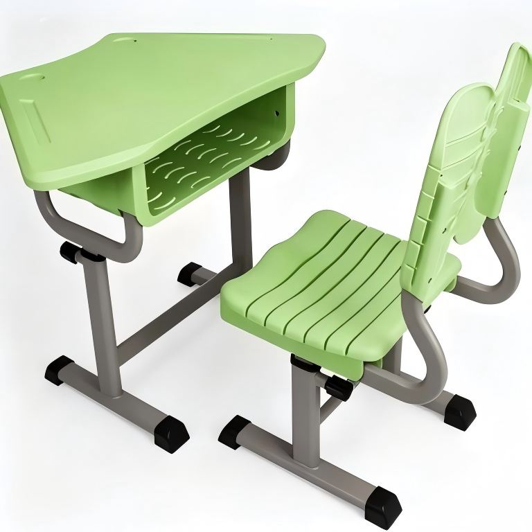 Trapezoidal Modular Grouping School Desk And Chair Set Height Adjustable Student Study Table With Hand Knob Mechanism