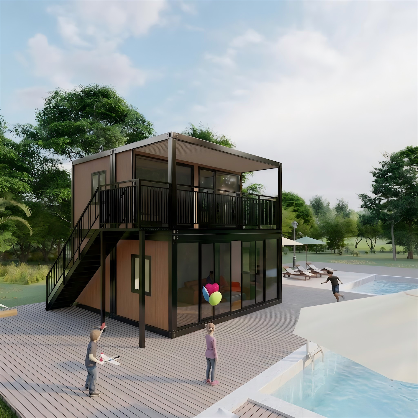Affordable Multi Story Container Homes with Walkway and Glass Curtain Wall for Ecological Modern Living Space