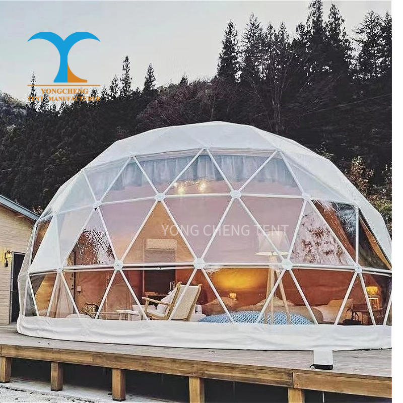 6m Luxury Modern Four-season Geodesic Dome Tents With Bathroom Easy Setup PVC Fabric For Resort Glamping