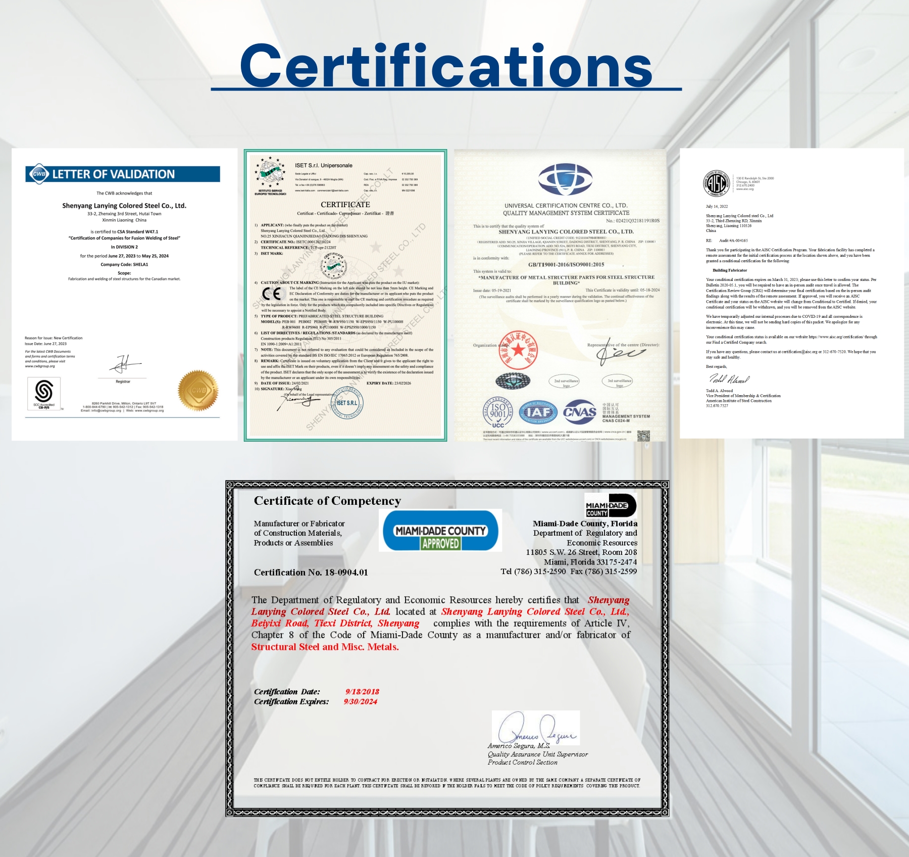 Quality certifications