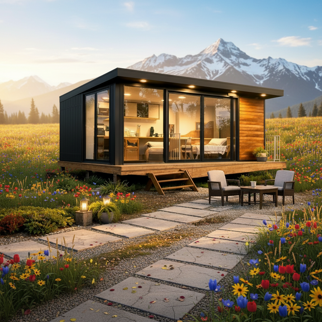Modern Prefab Modular Container House with apple Cabin Design, Tiny House on Wheels, Portable Cabin, and Storage Shed