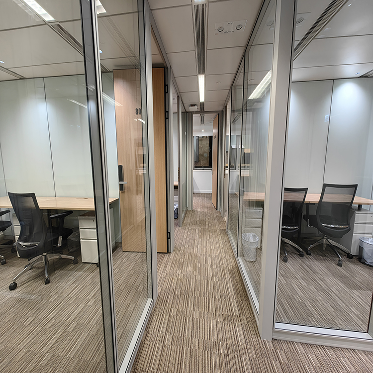Clear glass partition