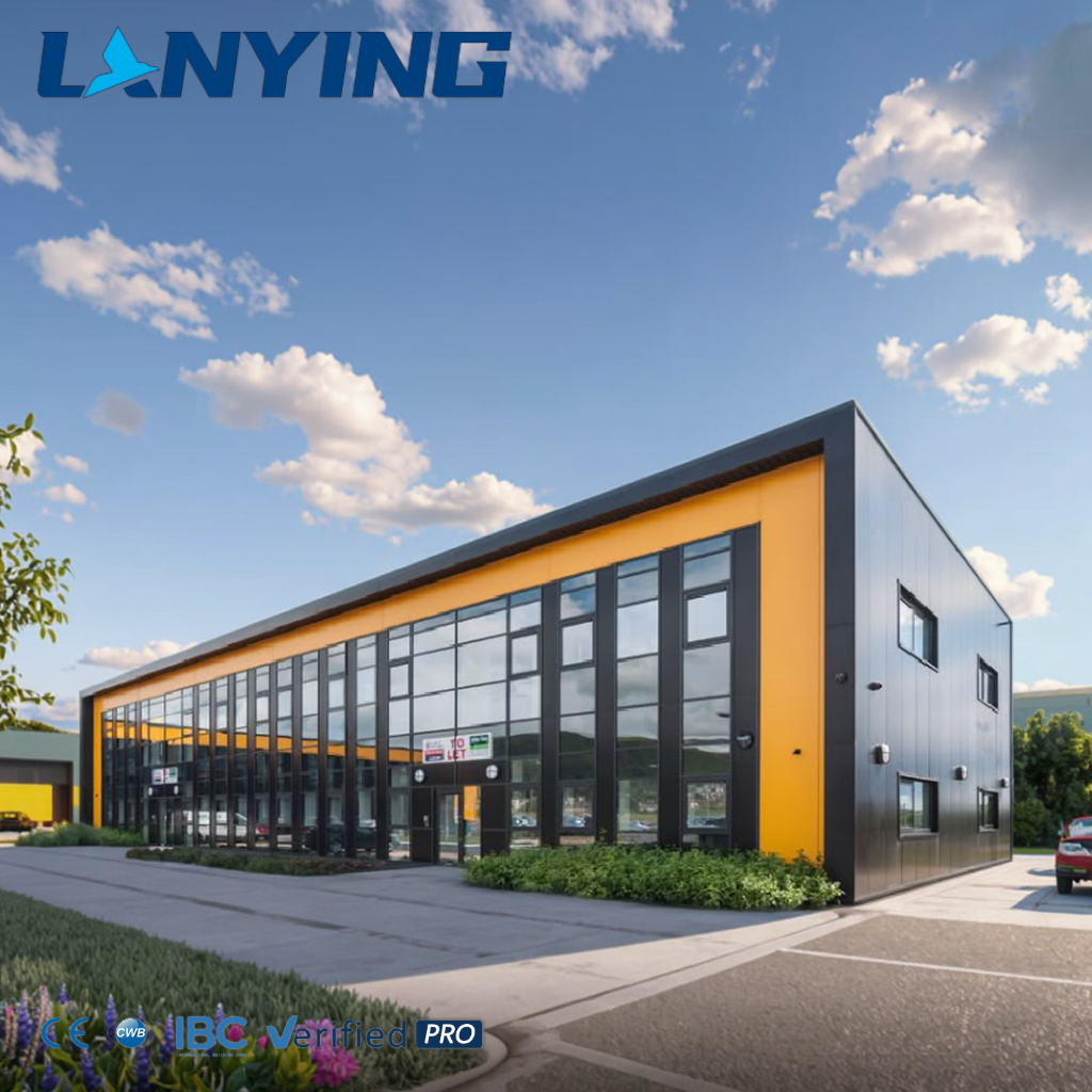 Modern Design Steel Structure Prefab Building for Modular Offices Showrooms or Workshops with Durable Glass Wall