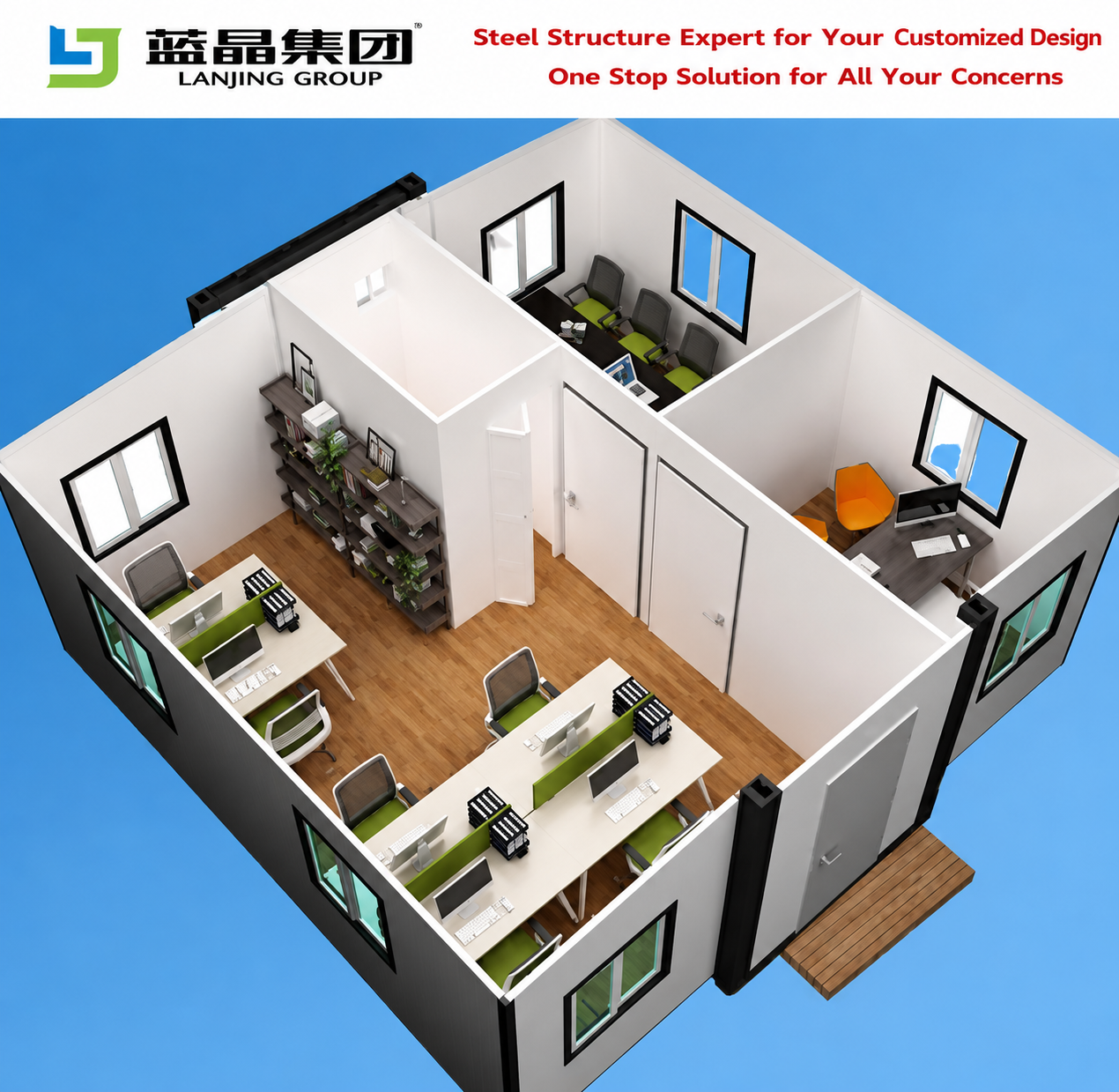 20FT 40FT Modular Prefab Expandable Container House with Bedrooms Bathroom Living Room-Modern Outdoor Villa
