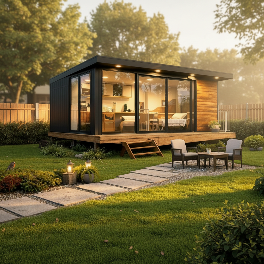 Modern Prefab Modular Container House with apple Cabin Design, Tiny House on Wheels, Portable Cabin, and Storage Shed