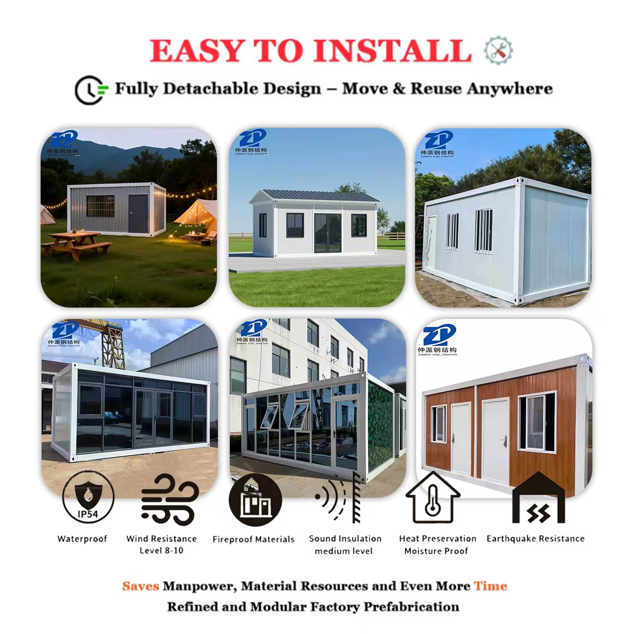 Detachable China Portable Integrated Movable Modular Office Building Luxury Prefabricated Container House Steel Sandwich Panel