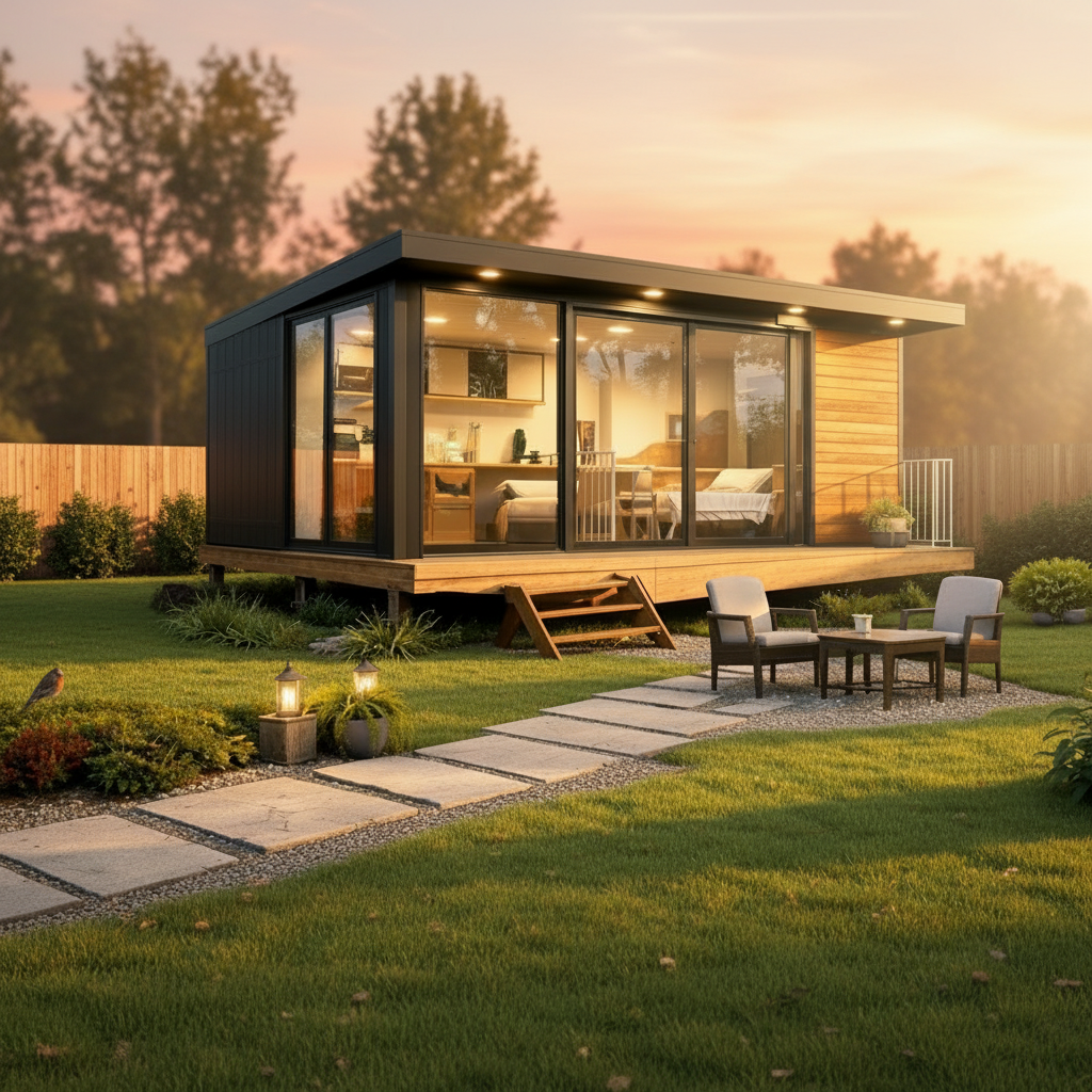 Modern Prefab Modular Container House with apple Cabin Design, Tiny House on Wheels, Portable Cabin, and Storage Shed