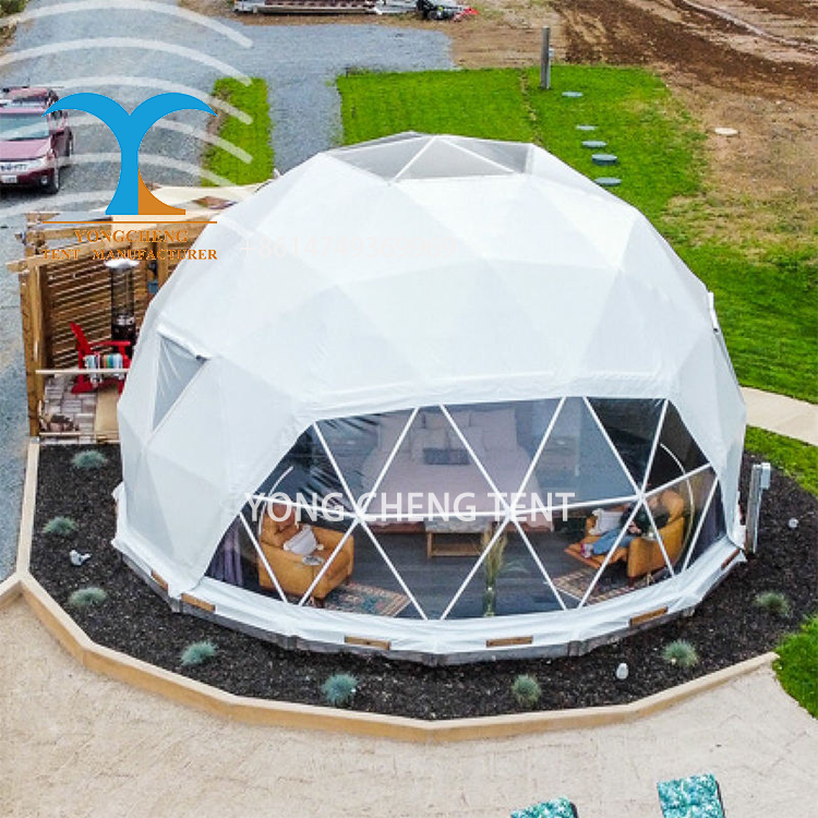 Geodesic Igloo Eco Luxury Modern Four-Season Dome House Kit Outdoor Large Glamping PVC Dome Tent With Bathroom Interior Curtains