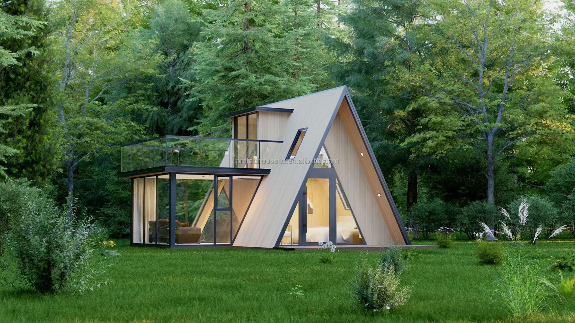 Luxury Modern Design Triangular Shape Steel Structure A Frame House Kit For Living Modular Wooden Color House