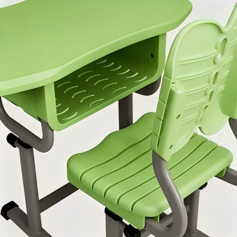 Trapezoidal Modular Grouping School Desk And Chair Set Height Adjustable Student Study Table With Hand Knob Mechanism