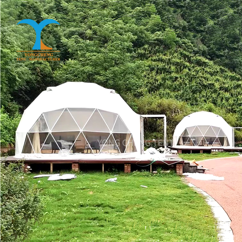 Luxury Four-season Outdoor Glamping Hotel Tent 6m With 850g/sq.m PVC Geodesic Dome Modern Bathroom One Bedroom &amp; Living Room