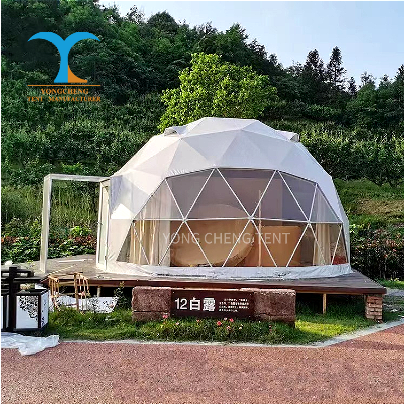 Luxury Four-season Outdoor Glamping Hotel Tent 6m With 850g/sq.m PVC Geodesic Dome Modern Bathroom One Bedroom &amp; Living Room