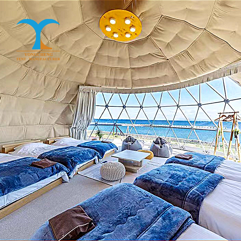 6m Luxury Modern Four-season Geodesic Dome Tents With Bathroom Easy Setup PVC Fabric For Resort Glamping
