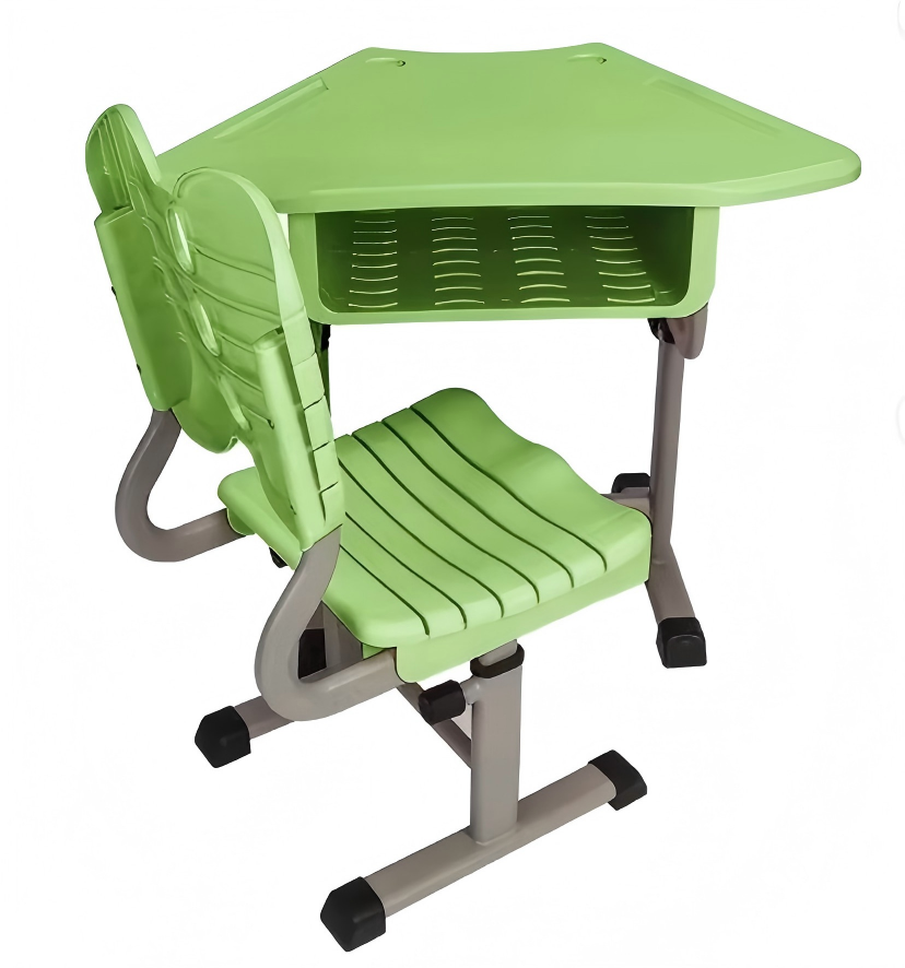 Trapezoidal Modular Grouping School Desk And Chair Set Height Adjustable Student Study Table With Hand Knob Mechanism