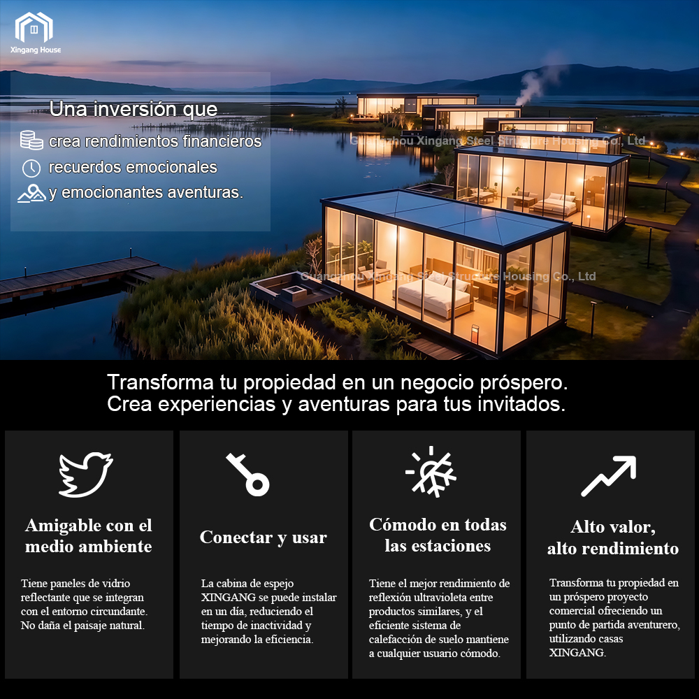 Modular Prefab Flat Pack Glass Tiny House 20 M2 1 Bedroom Solar Powered Eco-Friendly Apartment Office Hotel Mirror Cabin