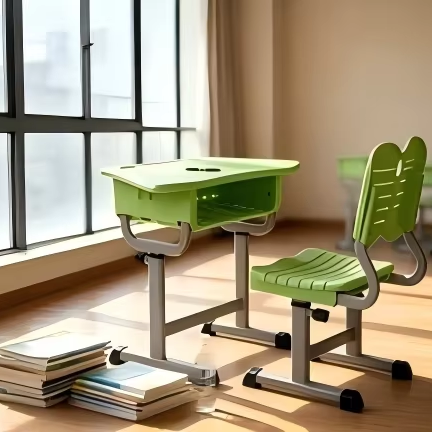 Trapezoidal Modular Grouping School Desk And Chair Set Height Adjustable Student Study Table With Hand Knob Mechanism