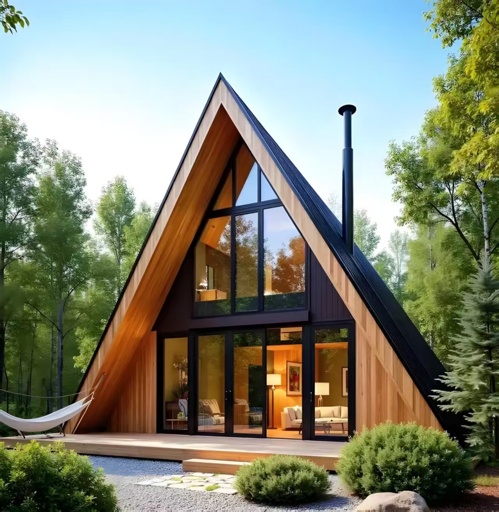 Custom Premium Prefab Triangular Wooden House, Durable Modular Cabin Kit for Residential &amp; Vacation Use