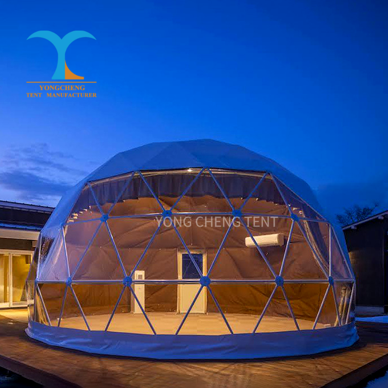 6m Luxury Modern Four-season Geodesic Dome Tents With Bathroom Easy Setup PVC Fabric For Resort Glamping