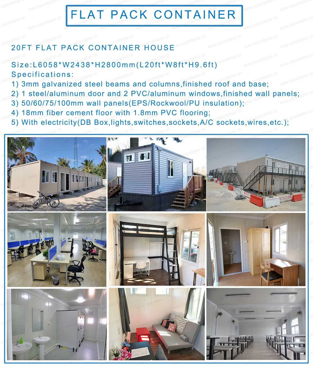 Flat Pack Container House, Office Modular Container House Two Floor Container Building Detail 1
