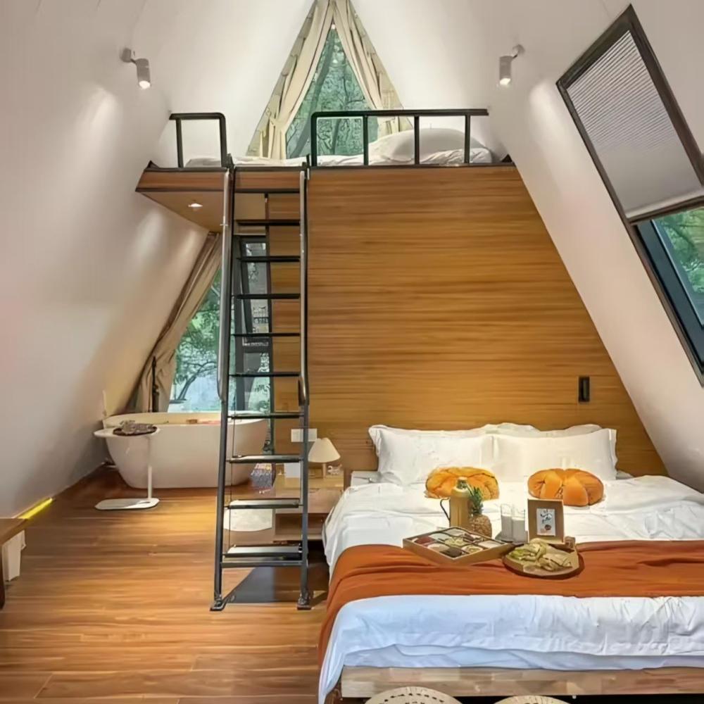 Custom Premium Prefab Triangular Wooden House, Durable Modular Cabin Kit for Residential &amp; Vacation Use