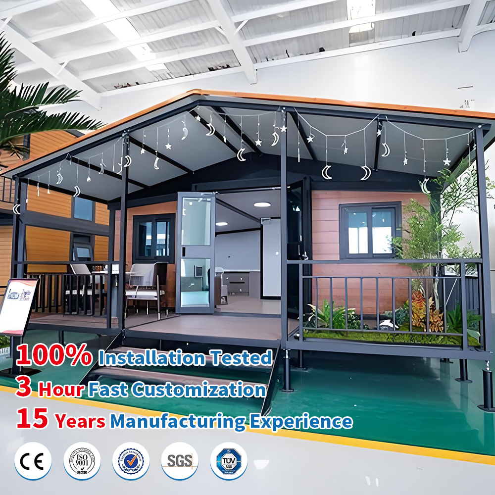 Container Folding House With Yard Deck Expandable Modular Home 20ft 30ft 40ft Canopy Deck Prefab House Container House