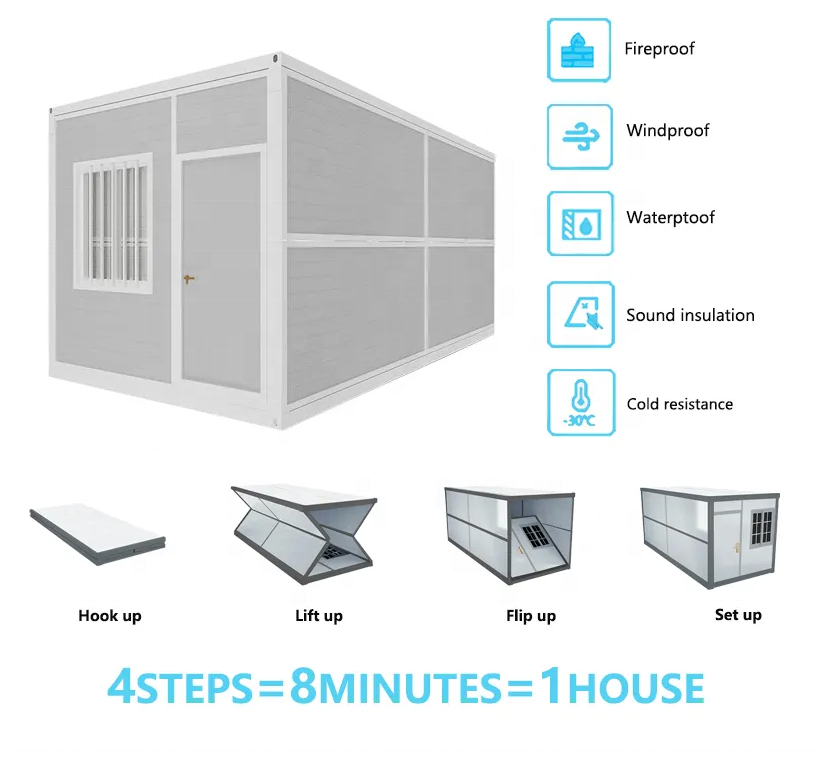 Fast Build Install Foldable Container House Waterproof Prefab Dormitory&amp;Mobile Living Home Rapid Deployment Folding Cabin Office