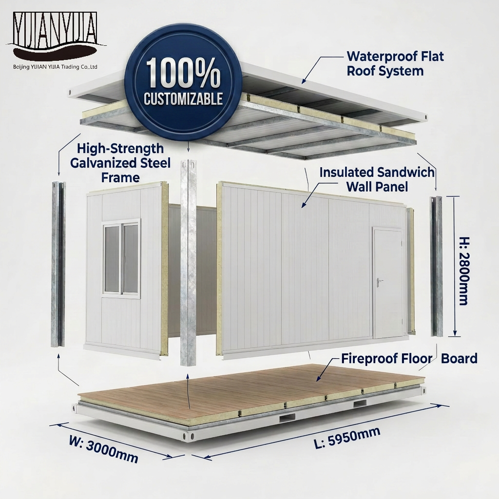 Modular Light Steel Flat Pack Container Building for Multi-Story Commercial Workspaces Waterproof Office/Shop/Supermarket