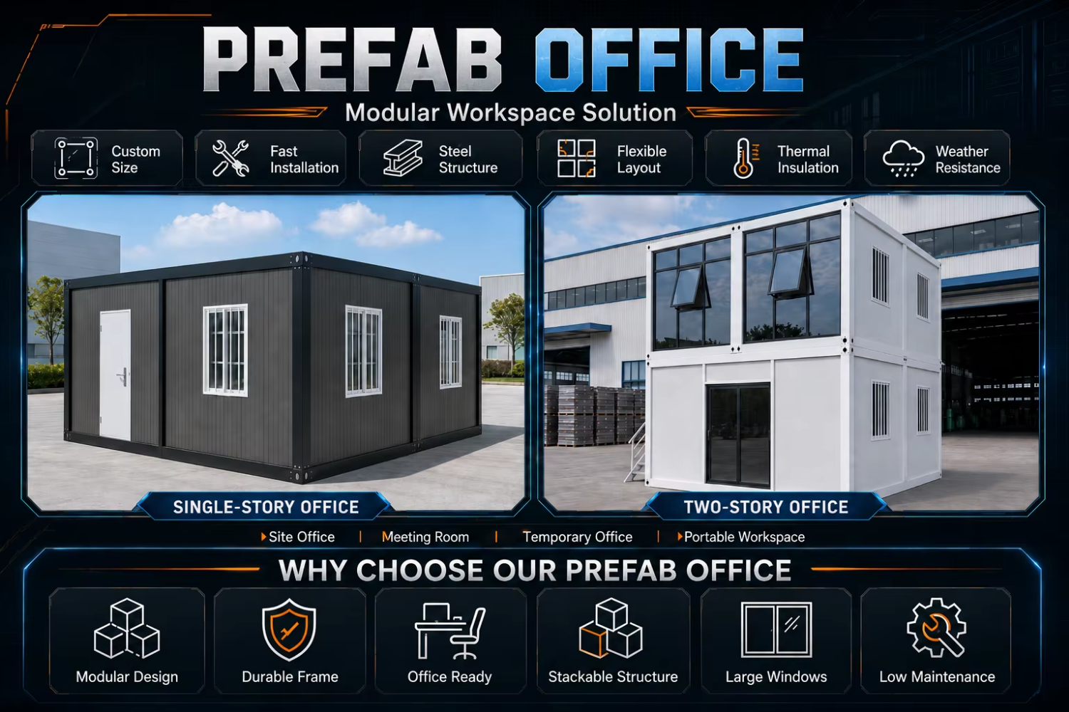 Modular Steel Frame with Glasses Prefabricated Container Residential Mobile Container Room Portable Office Turnkey Project