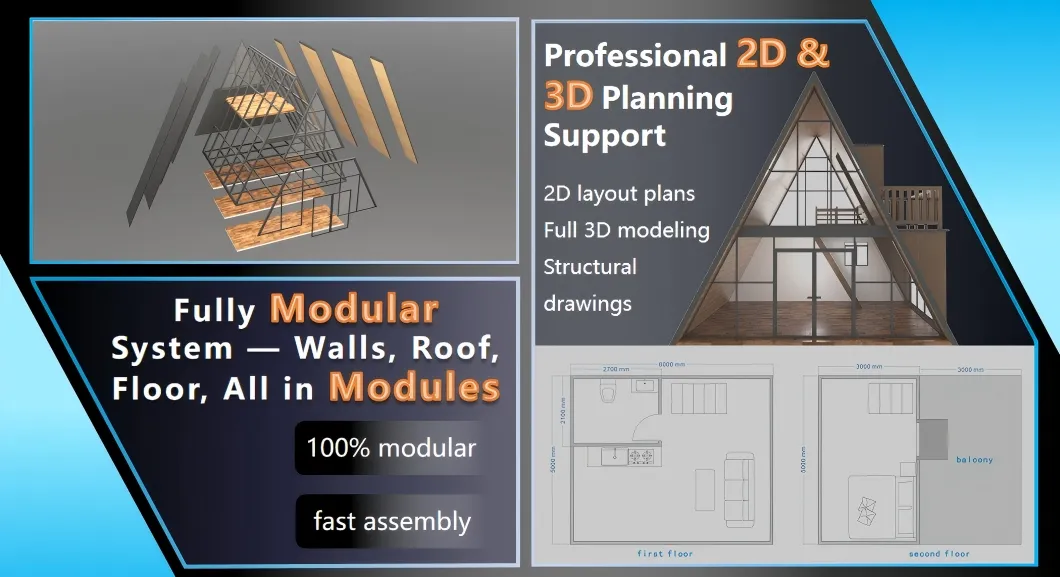 Prefab Villa Modular a Frame Cabin, Steel Structure, Wood-Like Exterior, Detachable & Easy Transport for Scenic Area Hospitality Project