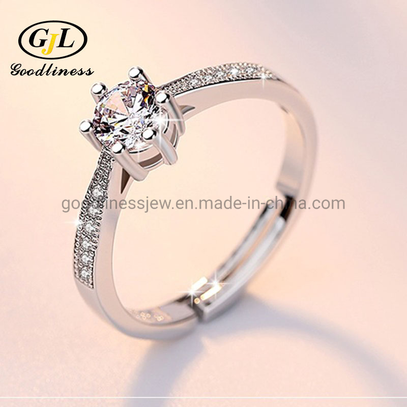 Silver Wedding Bridal Rings Luxury 6mm Round Cubic Zirconia Engagement Ring for Women Jewelry