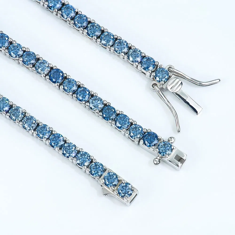 Xingyue Custom 3mm-6mm Sterling Silver Grade Gra Vvs Royal Blue Mossanite Moissanite Diamond Tennis Chain Bracelet 925 Silver